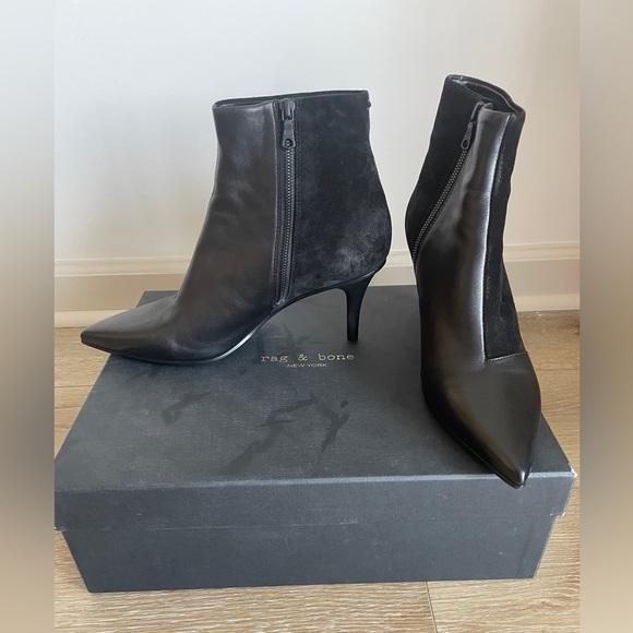 RAG & BONE BEHA BOOTIES BLACK MIX LEATHER SUEDE POINTY HEEL Size 10 - Picture 10 of 15